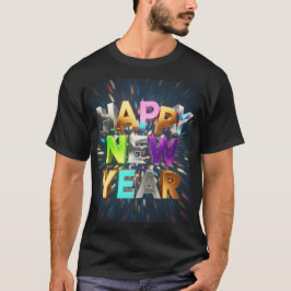 Happy New Year 3D Metallic Text – Festive Celebrat Tシャツ