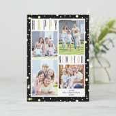 HAPPY NEW YEAR 4 Photo Collageブラック金ゴールド紙吹雪 シーズンカード (スタンド正面)