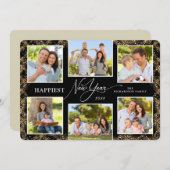 Happy New Year 6 Photos Faux Glitter シーズンカード (正面/裏面)