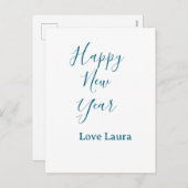 Happy new year add name love blue simple minimal h シーズンポストカード (正面/裏面)