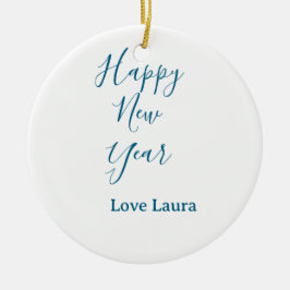 Happy new year add name love blue simple minimal h セラミックオーナメント