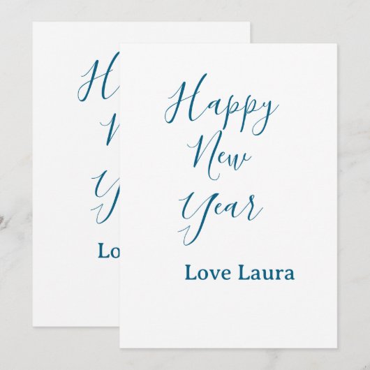 Happy new year add name love blue simple minimal h 招待状 (正面/裏面)