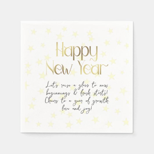 Happy New Year and Wishes金ゴールド スタンダードカクテルナプキン (正面)