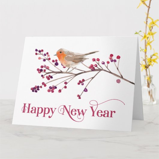 Happy New Year Announcement Holiday カード (黄色い花)