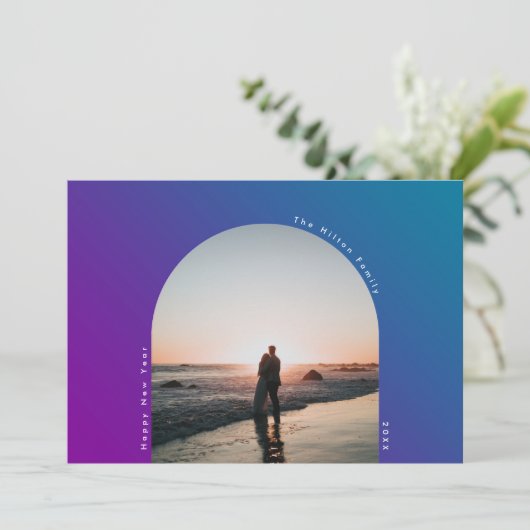 HAPPY New Year Arch楕円グラデーシはっきりしたョグラデーションント シーズンカード (スタンド正面)