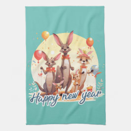 Happy new year at last キッチンタオル