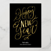 Happy New Year Black金ゴールドモダンScript Non Photo 箔シーズンカード (正面)