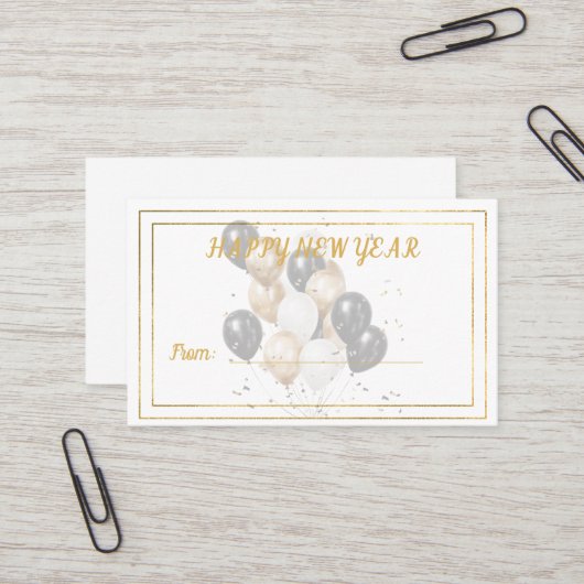 Happy New Year Black and Gold Balloons Gift Card 名刺 (正面/裏面インサイチュ)