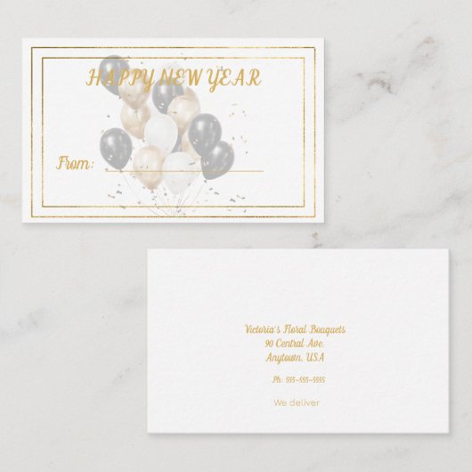 Happy New Year Black and Gold Balloons Gift Card 名刺 (正面/裏面)