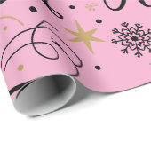 Happy New Year Black and Gold Snowflake  ラッピングペーパー (ロールコーナー)