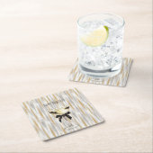 Happy New Year Black Bow Gold Silver Champagne スクエアペーパーコースター (インサイチュ)