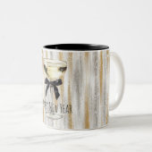 Happy New Year Black Bow Gold Silver Champagne ツートーンマグカップ (正面右)