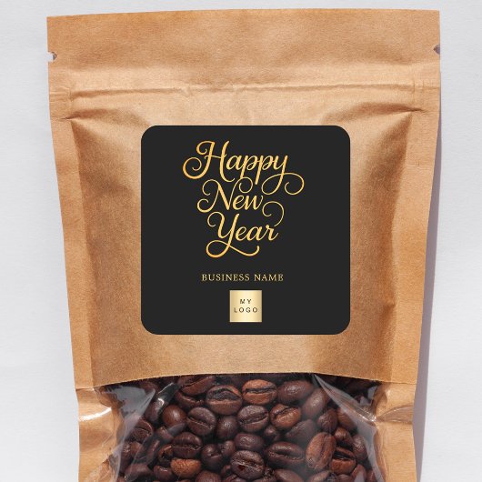 Happy New Year black gold business logo スクエアシール
