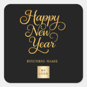Happy New Year black gold business logo スクエアシール (正面)