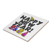Happy New Year - Black Text with Party Hats タイル (側面)
