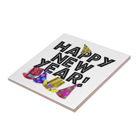 Happy New Year - Black Text with Party Hats タイル (側面)