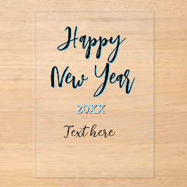 Happy new year blue black bold simple year stylish アクリル招待状