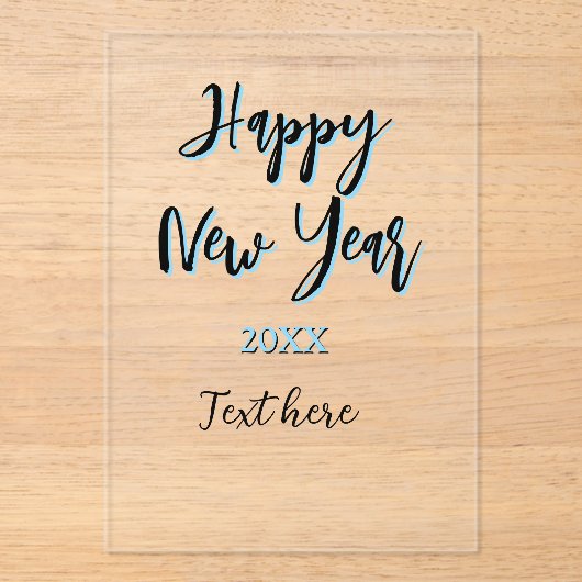Happy new year blue black bold simple year stylish アクリル招待状 (正面)
