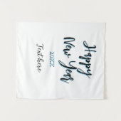 Happy new year blue black bold simple year stylish タペストリー (正面(横))