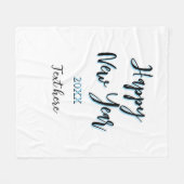 Happy new year blue black bold simple year stylish フリースブランケット (正面(横))