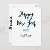 Happy new year blue black bold simple year stylish ポストカード (正面/裏面)