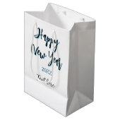 Happy new year blue black bold simple year stylish ミディアムペーパーバッグ (正面アングル)