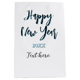 Happy new year blue black bold simple year stylish ミディアムペーパーバッグ