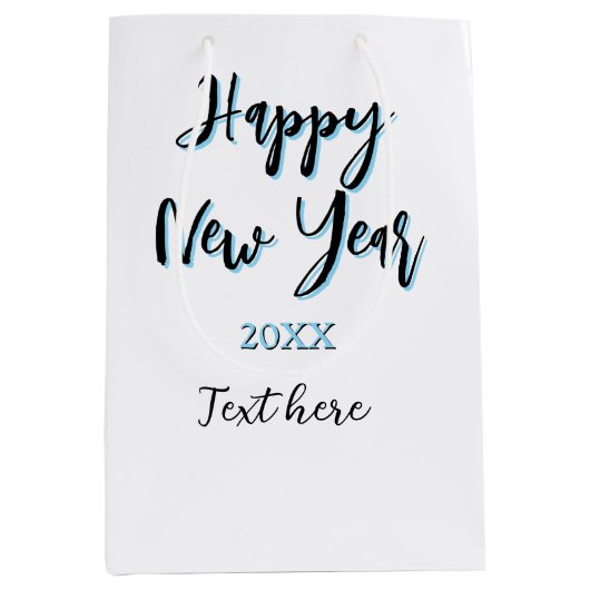 Happy new year blue black bold simple year stylish ミディアムペーパーバッグ (正面)