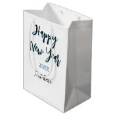 Happy new year blue black bold simple year stylish ミディアムペーパーバッグ (裏面アングル)