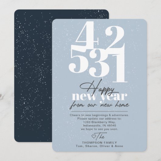 Happy New Year Blue Countdown Moving Announcement シーズンカード (正面/裏面)
