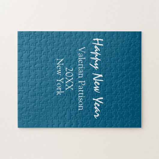 Happy new year blue name place year boho simple  ジグソーパズル (横)