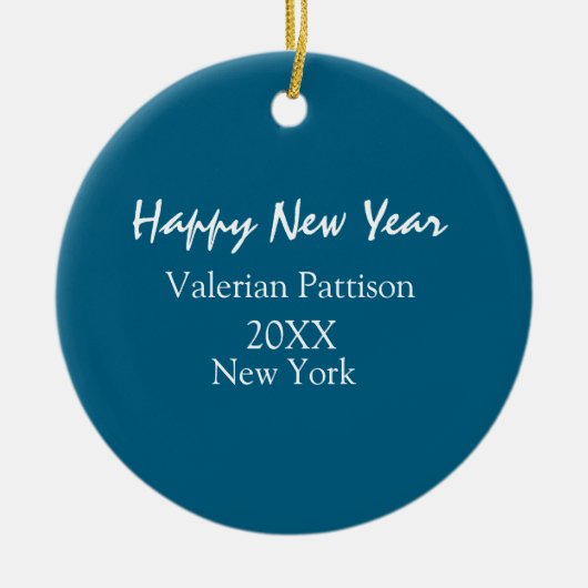 Happy new year blue name place year boho simple  セラミックオーナメント (正面)