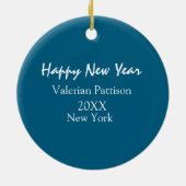 Happy new year blue name place year boho simple  セラミックオーナメント (裏面)