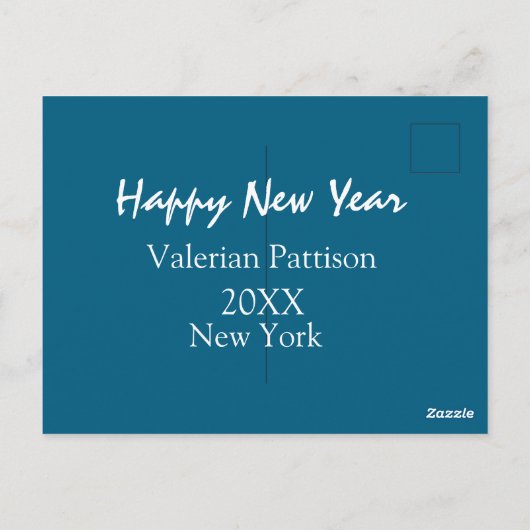 Happy new year blue name place year boho simple  ポストカード (裏面)