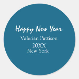 Happy new year blue name place year boho simple  ラウンドシール