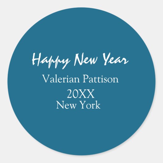 Happy new year blue name place year boho simple  ラウンドシール (正面)