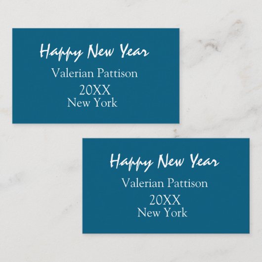 Happy new year blue name place year boho simple  名刺 (正面/裏面)