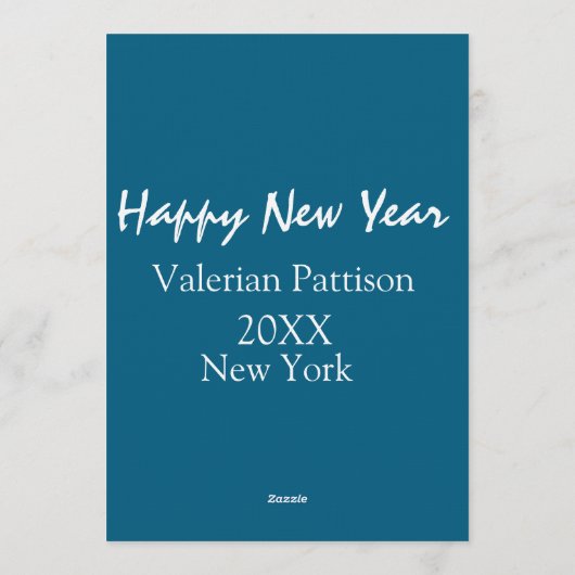 Happy new year blue name place year boho simple  招待状 (裏面)