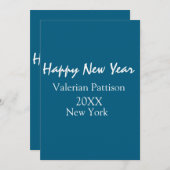 Happy new year blue name place year boho simple 招待状 (正面/裏面)