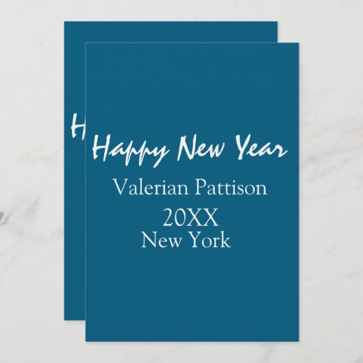 Happy new year blue name place year boho simple  招待状 (正面/裏面)