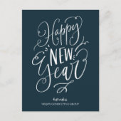 Happy New Year Blue Script モダン Business シーズンポストカード (正面)
