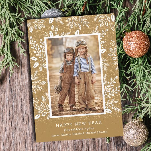 Happy New Year Botanicals on金ゴールド写真 シーズンカード