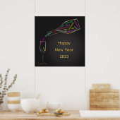 Happy New Year Bottle Glass Colorful Motivation ポスター (キッチン)