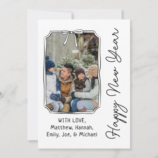 Happy New Year Bowミニマリストブラック&ホワイト写真 シーズンカード (正面)