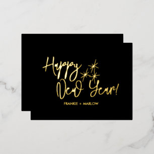 Happy New Year Business Logoブラック金ゴールド 箔シーズンポストカード