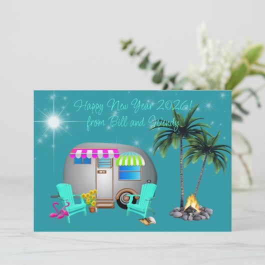 Happy New Year Camping Greeting Card 招待状 (スタンド正面)