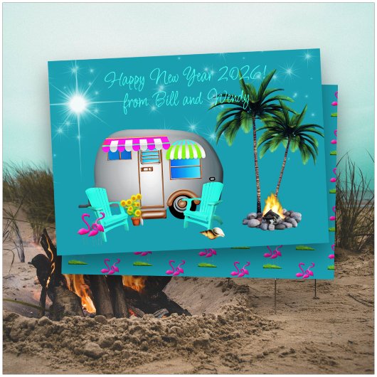 Happy New Year Camping Greeting Card 招待状