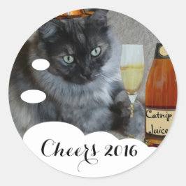 Happy New Year (cat)ステッカー(RoseWrites) ラウンドシール