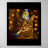Happy New Year Cat Funny Party Hat Feline Meme Cel ポスター (正面)