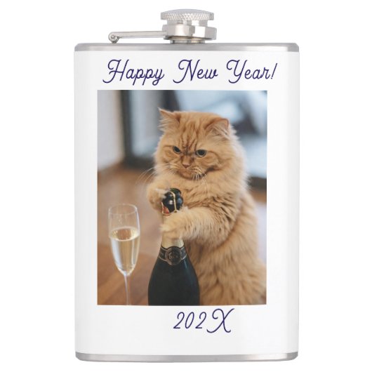  Happy New Year Cat Photo Customized  フラスク (正面)